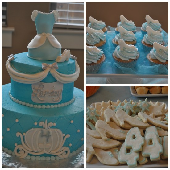 Beautiful Cinderella-inspired cake and cupcakes by Classy Cakes by Lori along with yummy cookies compliments of MeMaw